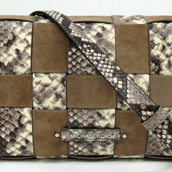 NWT Michael Kors Vivian Woven Leather Medium Crossbody Dark Dune MSRP$298